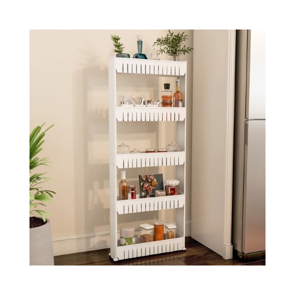 Hastings Home 5-tier Hastings Home Slim Rolling Cart, Laundry Room, Bathroom, Kitchen Organizer on Wheels, White 951611JLQ - main